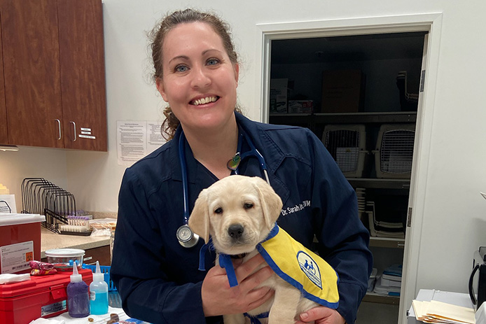 person holding a Canine Companions puppy