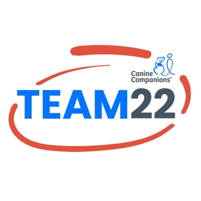 “TEAM 22” and logo with an outline of a dog and person, with text that reads, “Canine Companions”